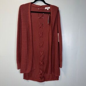 Pinque Balmy Clay Braided Back Open Front Cardigan Sweater Stitch Fix NWT Large